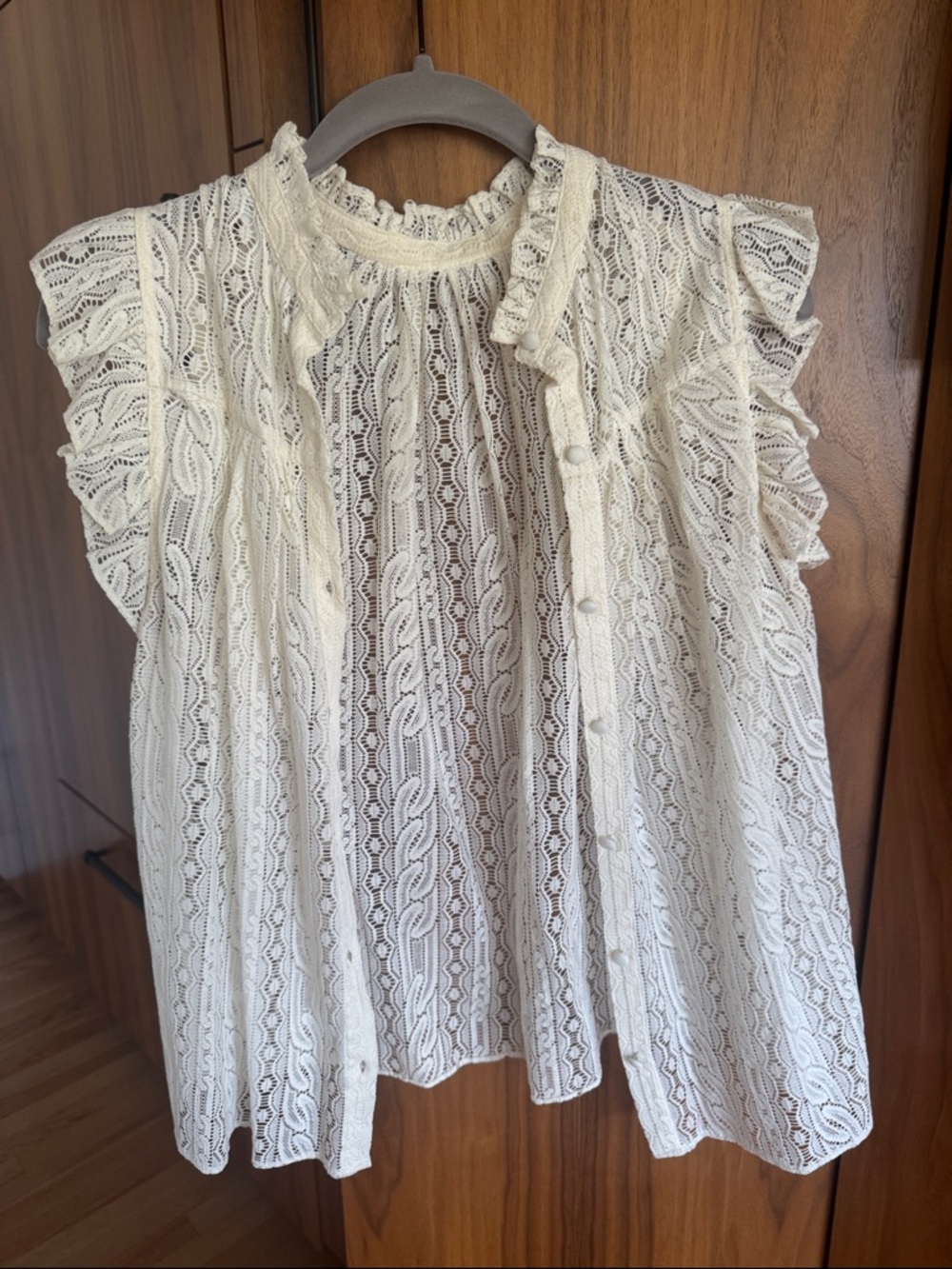 FRAME White Lace Ruffle High-Neck Blouse - Picture 3 of 4